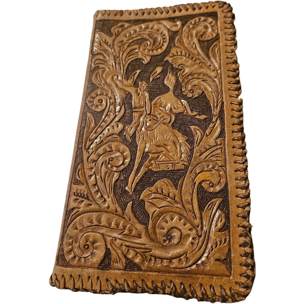 ๐ Wallet Hand Tooled Brown Leather with Rodeo Design - Picture 2 of 5